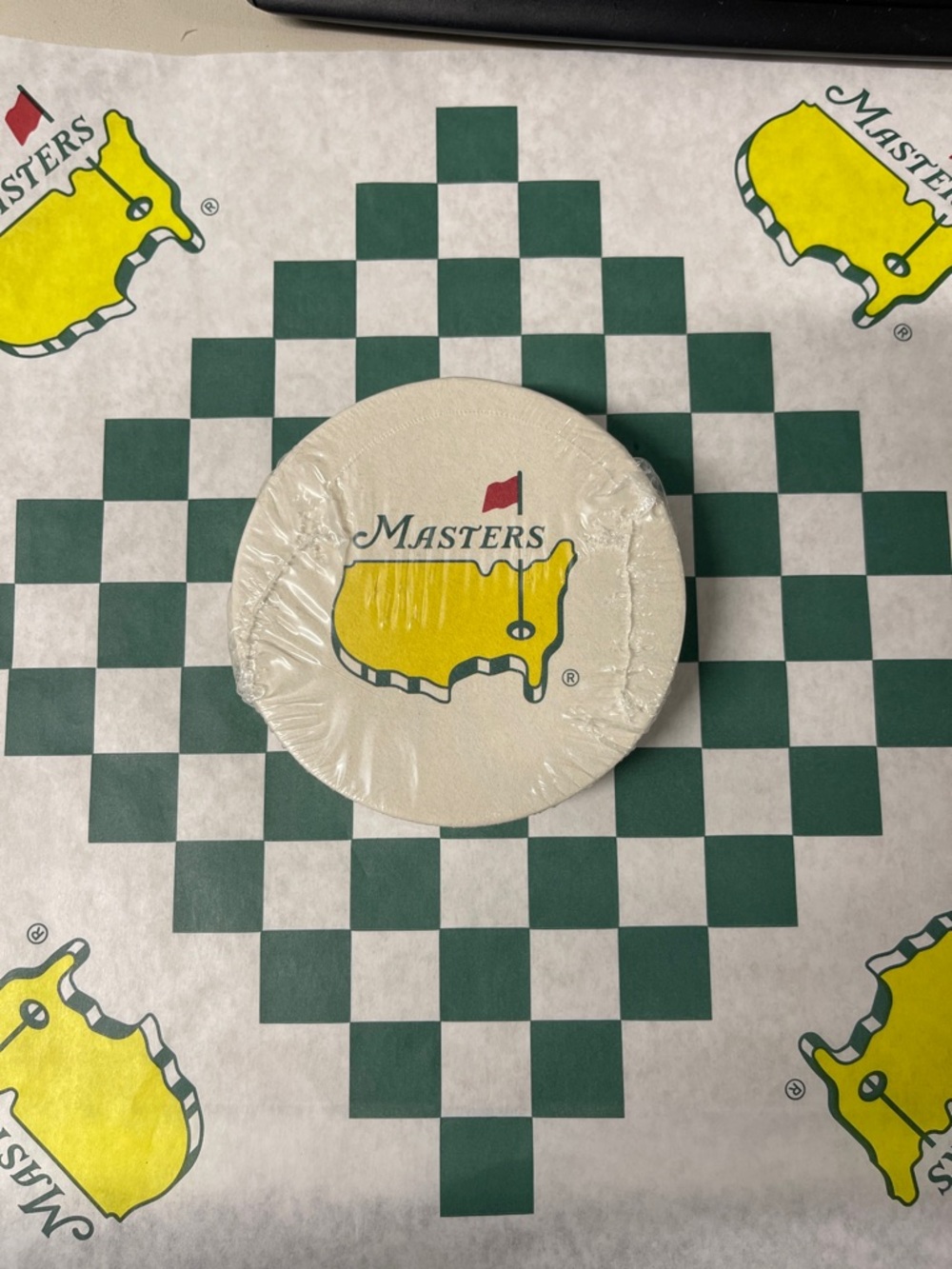 Masters Yellow & Green Logo Round Coaster with Red Flag
